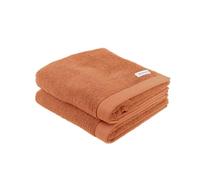 TOM TAILOR Colour BATH TOWEL Orange (Dark Coral) Towel with Hook and Label with Logo 50 x 100 cm 100% Cotton Terry Towel, Pack of 2