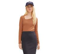 TOM TAILOR Denim Ladie's 1034573 Long-Sleeved Shirt with Asymmetric Neckline, 30946-Mid Brown, L