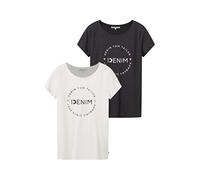 TOM TAILOR Denim Ladie's 1037233 T-Shirt, 10522-Shale Grey Melange, XL (Pack of 2)