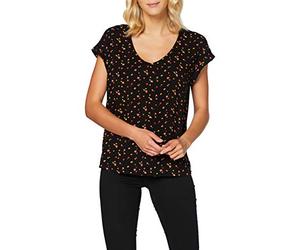 Tom Tailor Denim Ladies Patterned Short Sleeve Tunic Blouse 1020980, 24230 - Black Red Flower Print, Medium