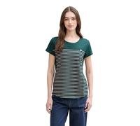 Tom Tailor Denim Ladies Striped T-Shirt with Heart Print 1012686, 18815 - Green Rose Stripe, 2X-Large