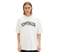 TOM TAILOR Denim Men's 1036472 Oversize T-Shirt with Logo Print, 12906 Wool White, L