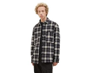 TOM TAILOR Denim Men's 1037495 Relaxed Fit Fleece Overshirt Jacket, 32685-Black White Classic Check, XXL