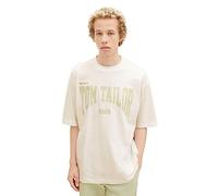 TOM TAILOR Denim Men's 1037667 Oversized T-Shirt with Logo Print, 12906 Wool White, XL