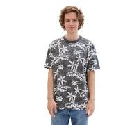 TOM TAILOR Denim Men's Palm Tree T-Shirt, 35502 - Grey White Tropical Print, XS