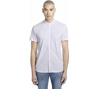TOM TAILOR Denim Men's Pique Shirt Short Sleeve Shirt Casual Shirt, White, S