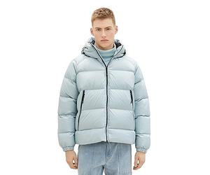 TOM TAILOR Denim Men's Relaxed Fit Recycled Down Puffer Jacket with Hood, 30463 - Dusty Mint Blue, XL