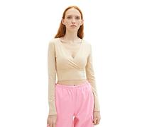 TOM TAILOR Denim Women's 1036542 Long-Sleeved Shirt in wrap Look, 31700-Dusty Sand Beige, S