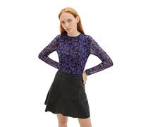 TOM TAILOR Denim Women's 1038382 Mesh Long Sleeve Shirt with Pattern, 32417-lilac Black Flower Print, XL