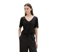 TOM TAILOR Denim Women's 1041452 Basic Blouse Shirt with Knot Detail, 14482-Deep Black, XL