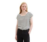TOM TAILOR Denim Women's Basic Blouse Top with Cut-Out Detail, 32615 - White Black Stripe, XL