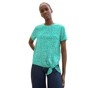 TOM TAILOR Denim Women's Basic T-Shirt with Knot Detail, 35326 - Green Minimal Print, M