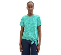 TOM TAILOR Denim Women's 1040186 Basic T-Shirt with Knot Detail, 35326-Green Minimal Print, XS
