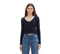 Tom Tailor Denim Women's Cropped Long-Sleeved Shirt with a Ribbed Structure