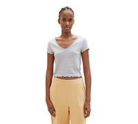 TOM TAILOR Denim Women's T-Shirt with Ribbed Structure and Pattern, 31710 - Mid Blue Sand Stripe, M