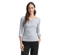 TOM TAILOR Ladies 1024036 Striped T-Shirt | Organic cotton | sustainable material selection | regular fit | button placket | long sleeve | striped | elastic | buttons