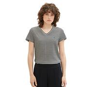 TOM TAILOR Women's 1036889 T-Shirt with Embroidery, 32152-Black Thin Stripe, XXS