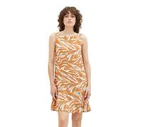 TOM TAILOR Ladies Summer Dress with Flounce, 31758 - Brown Abstract Leaf Design, 8