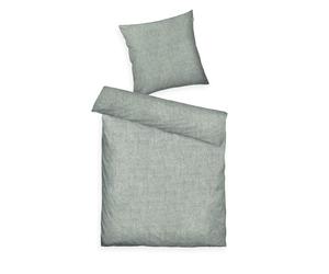 TOM TAILOR Melange Bed Linen, 80 x 80 cm + 135 x 200 cm, 40% Cotton, 25% Viscose, 35% Polyester, with Raised Hem and Branded Zipper, Melange Fabric Green (Soft Forest)