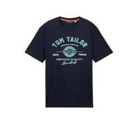TOM TAILOR Men's 1037735 Cotton T-Shirt with Logo Print, 10302 Dark Blue, S