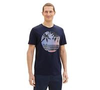 TOM TAILOR Men's 1037993 T-Shirt with Print, 10668-Sky Captain Blue, L