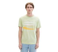 TOM TAILOR Men's 1041784 Basic T-Shirt with Stripes and Print, 35599-Sea Green Fine, XXL
