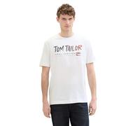 TOM TAILOR Men's 1041798 Basic T-Shirt with Text Print, 20000-White, L
