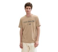 TOM TAILOR Men's 1041871 Basic T-Shirt with Logo Print, 31089-Hazel Brown Melange, S