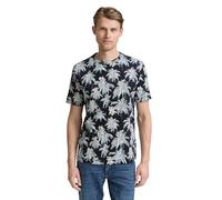 TOM TAILOR Men's T-Shirt, 37972 - Navy Blue Stripe Palm Design, S