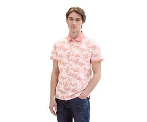 TOM TAILOR Men's Basic Polo Shirt with Summer All-Over Print, 35579 - Coral White Leaf Design, XL