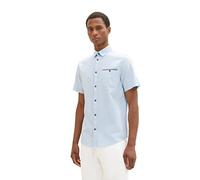 TOM TAILOR Men's Chambray Short Sleeve Shirt with Chest Pocket, 31852 - Blue White Chambray, S