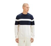 TOM TAILOR Men's Colourblock Knitted Cotton Jumper, 32725-Beige Navy Multi Structure, L