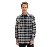 TOM TAILOR Men's Comfort Fit Check Shirt, 36637 - Navy Offwhite Brown Check, M