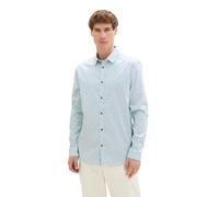 TOM TAILOR Men's Fitted Satin Shirt with All-Over Print, 35803 - Blue Squared Design, XXL