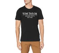 TOM TAILOR Men's Organic Cotton Logo Print T-Shirt 1021229, 29999 - Black, XXL