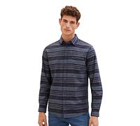 TOM TAILOR Men's Regular fit Cotton Chambray Shirt, 32282-Navy Irregular Cross Stripe, M