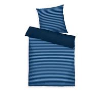 TOM TAILOR Renforcé-Bettwäsche, 65 x 100 cm + 160 x 210 cm, 100% Baumwolle/Renforcé, mit Wendemotiv und farbigem Markenreißverschluss, Medium Stripes Blue (Dark Navy, Cool Blue)