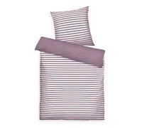 TOM TAILOR Renforcé-Bettwäsche, 70 x 90 cm + 140 x 200 cm, 100% Baumwolle/Renforcé, mit Wendemotiv und farbigem Markenreißverschluss, Medium Stripes Lila, White (Cozy Mauve, Crisp White)