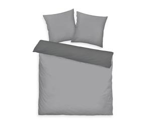 Tom Tailor Satin Bed Linen 2 x 80 x 80 cm + 200 x 220 cm, 100% Cotton/Satin, with Double Stitching on Pillow, Reversible Motif and Coloured Brand Zip, Two-Tone Solid Colours Grey (Moody Grey)