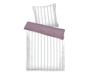 TOM TAILOR Satin Bed Linen 80 x 80 cm + 135 x 200 cm, 100% Cotton/Satin, with Reversible Motif, Coloured Piping on Cushion and Branded Zip, Classic Satin Stripes White, Purple (Cozy Mauve & Fresh