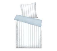 TOM TAILOR Satin Bed Linen 80 x 80 cm + 155 x 220 cm, 100% Cotton/Satin, with Reversible Motif, Coloured Piping on Cushion and Branded Zip, Classic Satin Stripes White, Light Blue (Light Lemon & Sky
