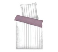 TOM TAILOR Satin-Bettwäsche, 60 x 80 cm + 140 x 200 cm, 100% Baumwolle/Satin, mit farbiger Paspel am Kissen, Wendemotiv und Markenreißverschluss, Classic Satin Stripes Weiß, Lilac (Cozy Mauve, Fresh
