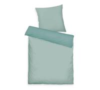 TOM TAILOR TWO -TONE SOLID COLORS Satin Bed Linen 80 x 80 cm + 135 x 200 cm, 100% Cotton/Satin, with Double Stitching on Pillow, Reversible Motif and Coloured Branded Zip, Turquoise (Fresh Sage)