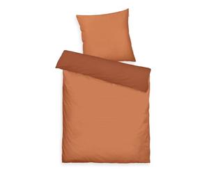 TOM TAILOR TWO Tone Solid Colours Satin Bed Linen 80 x 80 cm + 155 x 220 cm with Double Stitching on Pillow Reversible Motif and Coloured Brand Zip Two Tone Solid Colours Orange (Warm Coral)