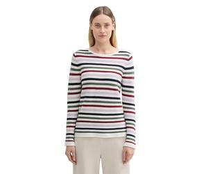 TOM TAILOR Women's 1016350 Organic Cotton Knitted Jumper, 36570-Red Green Stripe Design, XXS