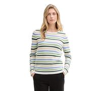 TOM TAILOR Women's 1016350 Pullover Sweater, 37149-True Green Blue Knit Strip, L