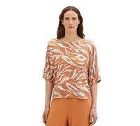 TOM TAILOR Women's 1036792 T-Shirt with Pattern, 31758-Brown Abstract Leaf Design, Large