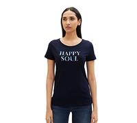 TOM TAILOR Women's 1037403 T-Shirt with Lettering, 10668-Sky Captain Blue, Large