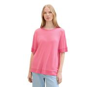 TOM TAILOR Women's 1041550 Basic T-Shirt with Ribbed Details, 15799-Carmine Pink, M