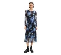TOM TAILOR Women's 1043038 midi mesh Dress with Transparent Sleeves, 36558-Artistic Watercolour Design, 16